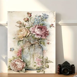 1pc Framed Floral Canvas Wall Art